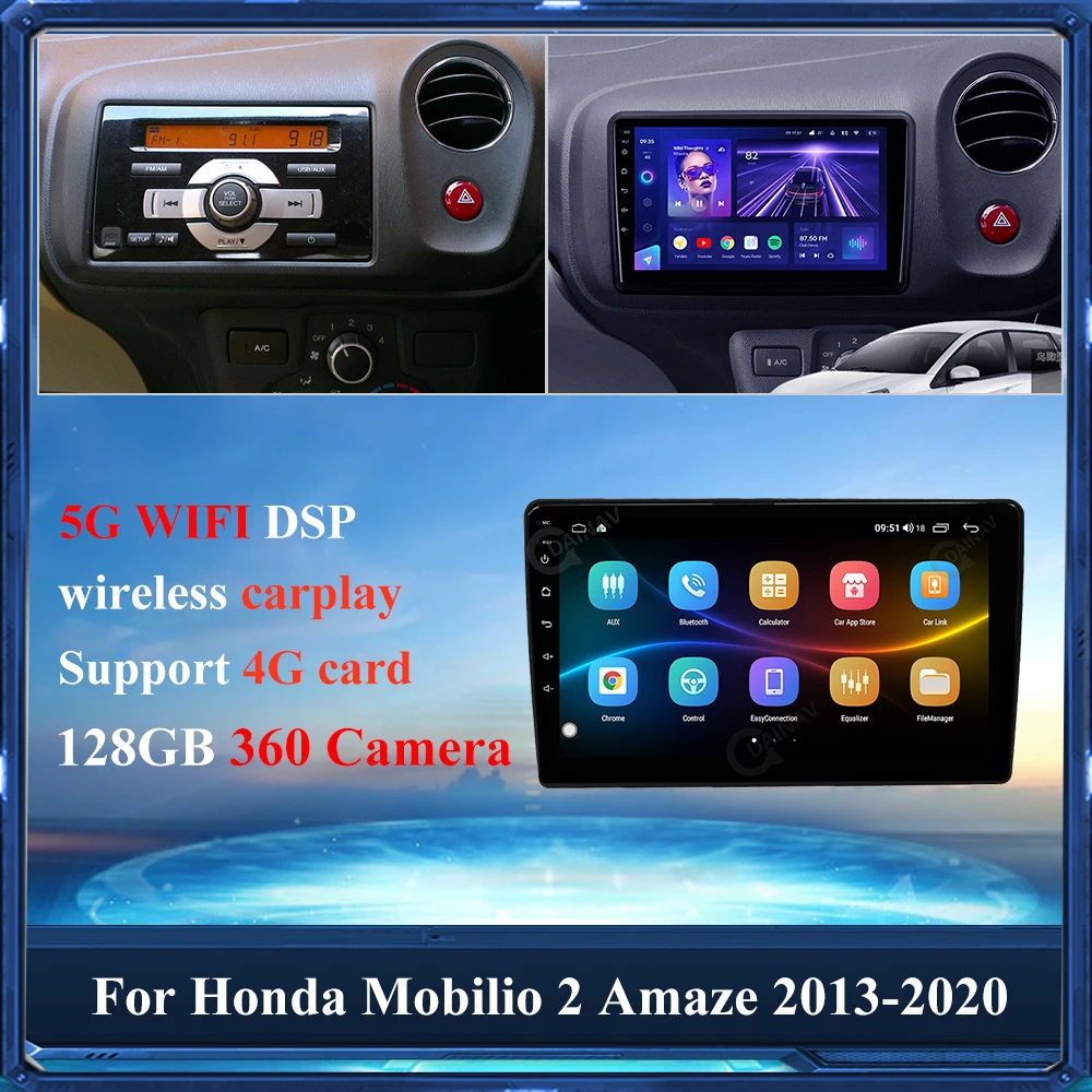 

360 camera Car Radio Android Stereo Receiver For Honda Mobilio 2 Amaze 2013-2020 GPS Navigation Audio Video HD Multimedia Player