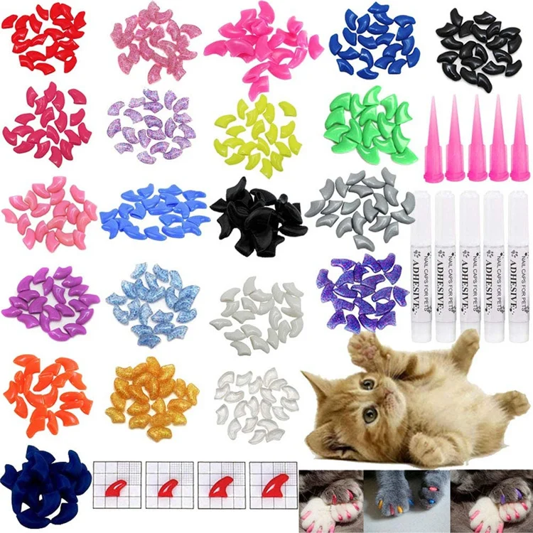 20pcs/lot Pet Dog Cat Soft Paws Nail Protector Cover With Free Adhesive Glue + Applicator Cat Nail Caps