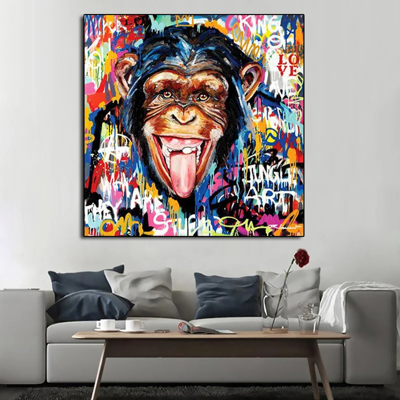 Уличное искусство забавный шимпанзе граффити холст картина обезьяна постеры и