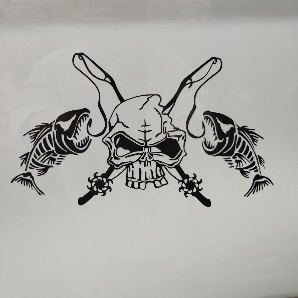 

New Funnyg Car StickersFishing Skull Skeleton Fish Rod Reel Hook Car Decals PVC 20cm X 11cm Vinyl Motorcycl