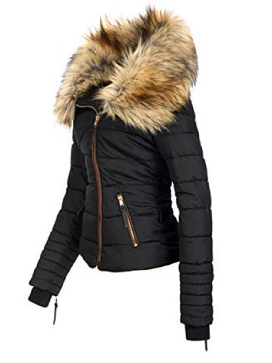 Winter Coats Women Down Jacket Warm Faux Fur Collar Thicken Parka Outwear Female 2022 Zipper Long Sleeve Casual Padded Overcoat