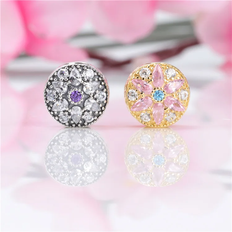 

Lorena Authentic S925 silver golden ice crystal rhombus snowflake beads Fit Original Charms Bracelet Necklace DIY Jewelry