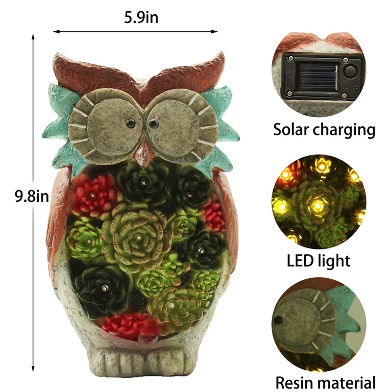 

Turtle Resin Owl Figurine Garden Lawn Ornaments With Solar LED Lights For Outdoor Yard Garden Decorations