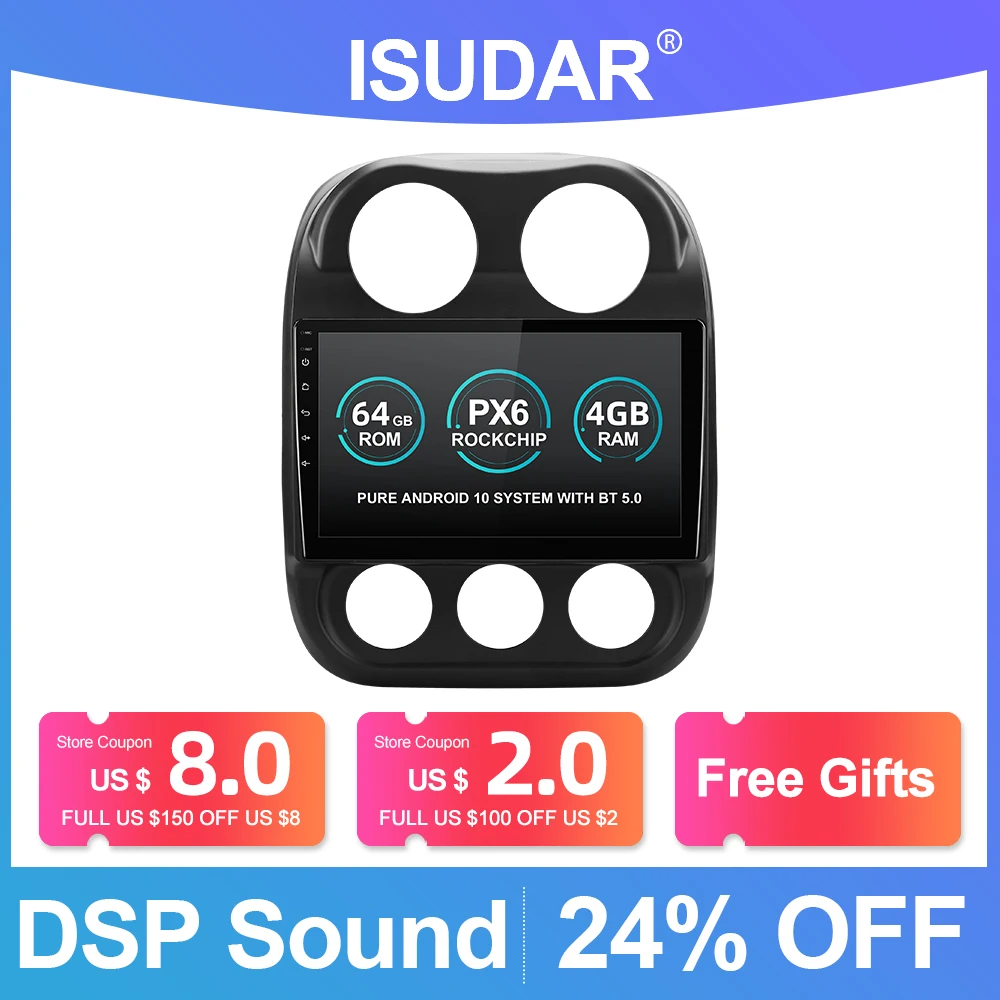 ISUDAR автомобильный мультимедийный плеер 1 Din Android 10 автомобильное радио для Jeep Compass