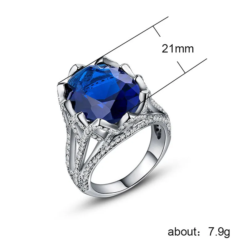 Bague Ringen роскошное женское серебряное кольцо 925 с 21 мм сапфировым драгоценным