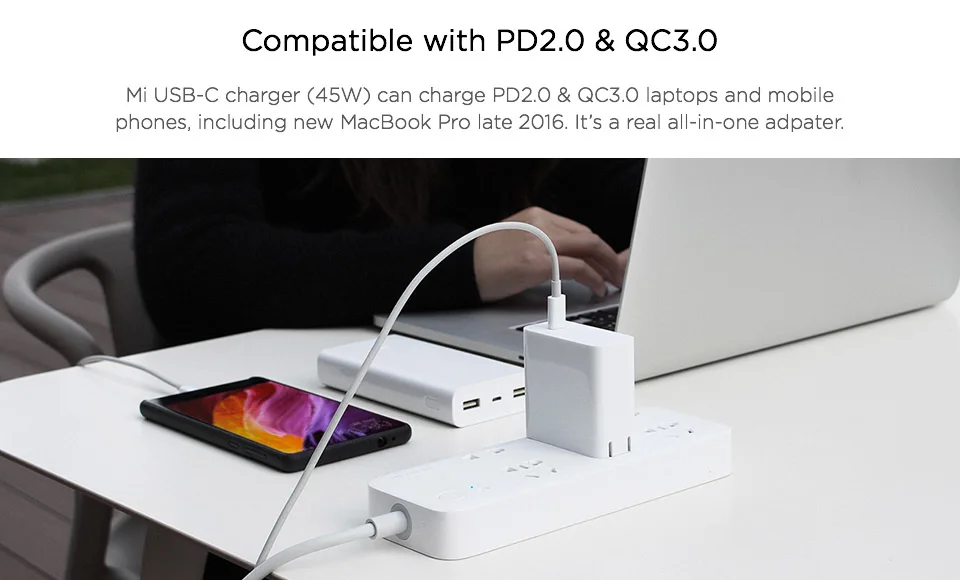 Xiaomi Mi USB-C 45 Вт Зарядное устройство умный выход тип-c порт USB PD 2,0 QC 3,0 Быстрая зарядка с кабелем C2C