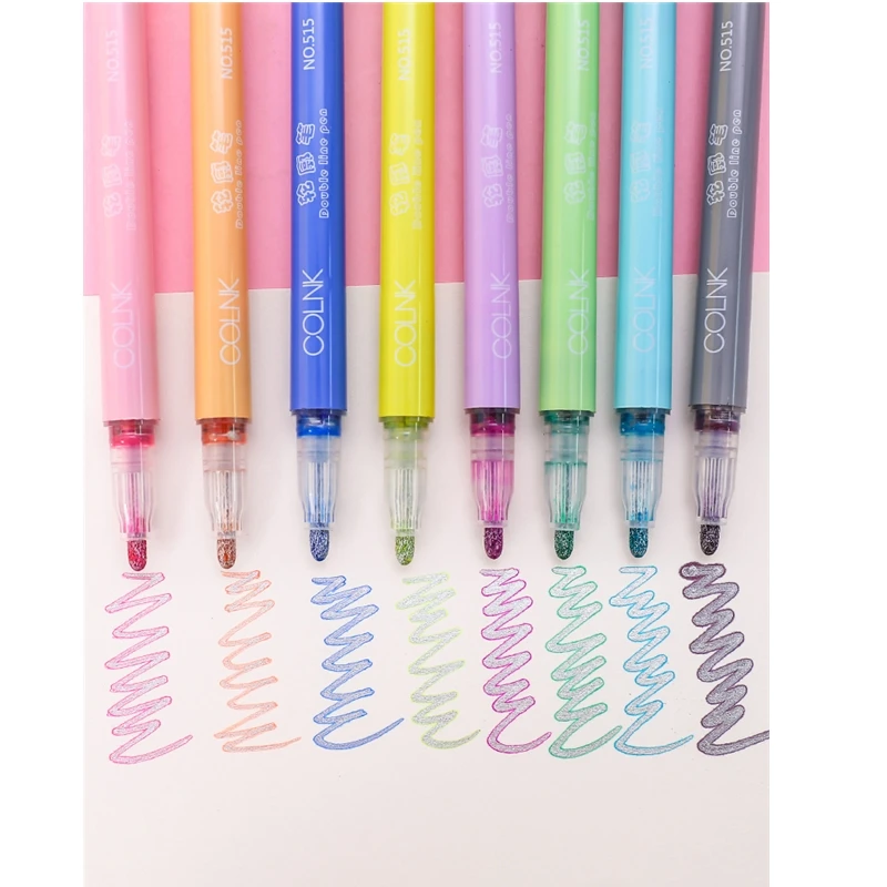 

8Pcs Double Line pen Fluorescent Color Markers Pen Candy Color Highlighter Art Markers Kids DIY Painting Stationery Supplies