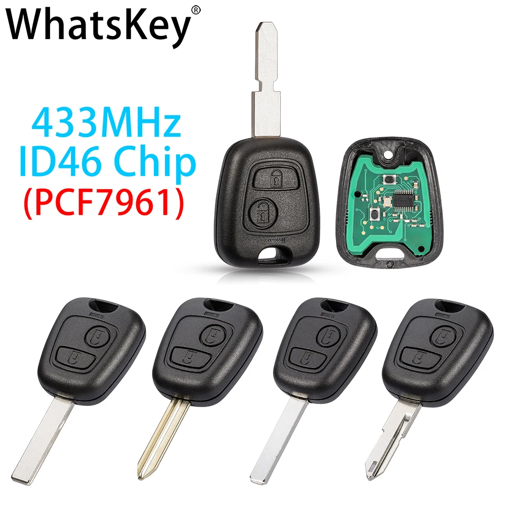 

Автомобильный пульт-ключ WhatsKey, 2 кнопки, 433 МГц, для Peugeot 307, 206, 407, Partner, Citroen C1, C2, C3, VA2, HU83, с чипом ID46, PCF7961