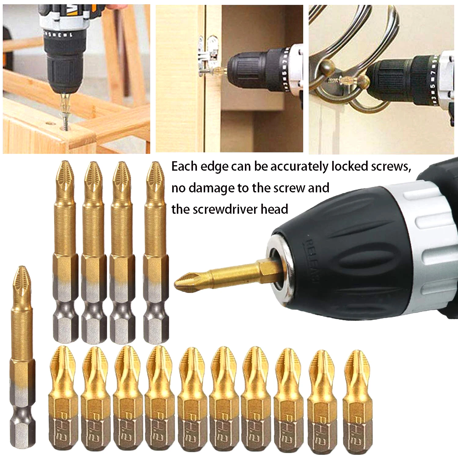 

SMARLAN 10/5pcs 50mm/25mm Titanium Coated PH2 Anti Slip Bits Electric Screwdriver Bits 1/4" Hex Shank Screwdriver Hand Tools Set
