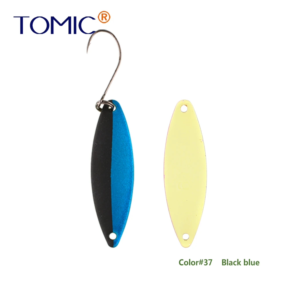Tomic 1 шт. 1,6 г 2,7 г 3,5 г микро узкие латунные металлические ложки УФ сверкающие цвета окунь форель области один крючок рыболовные приманки Pesca - Цвет: black blue