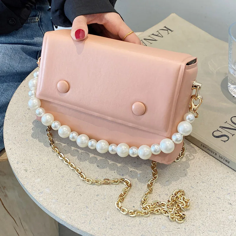 

Pearl Chain Shoulder Bag Women Cross Body Bag Pu Leather Large-capacity Casual Vintage Handbags Harajuku Bolsos Para Mujer