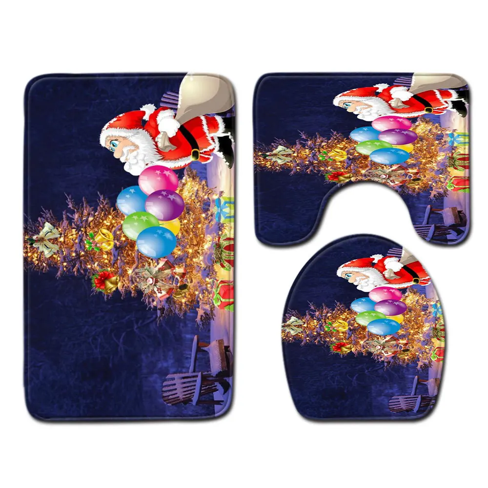 Набор рождественских ковриков для ванной 3 шт. нескользящий коврик туалета