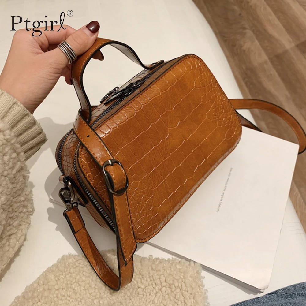 Кожаные сумки через плечо с узором для женщин 2019 модная маленькая однотонная