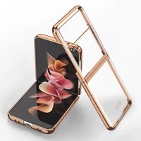luxury plating transparent case for samsung galaxy z flip 3 5g phone case electroplate frame hard clear cover for galaxy z flip