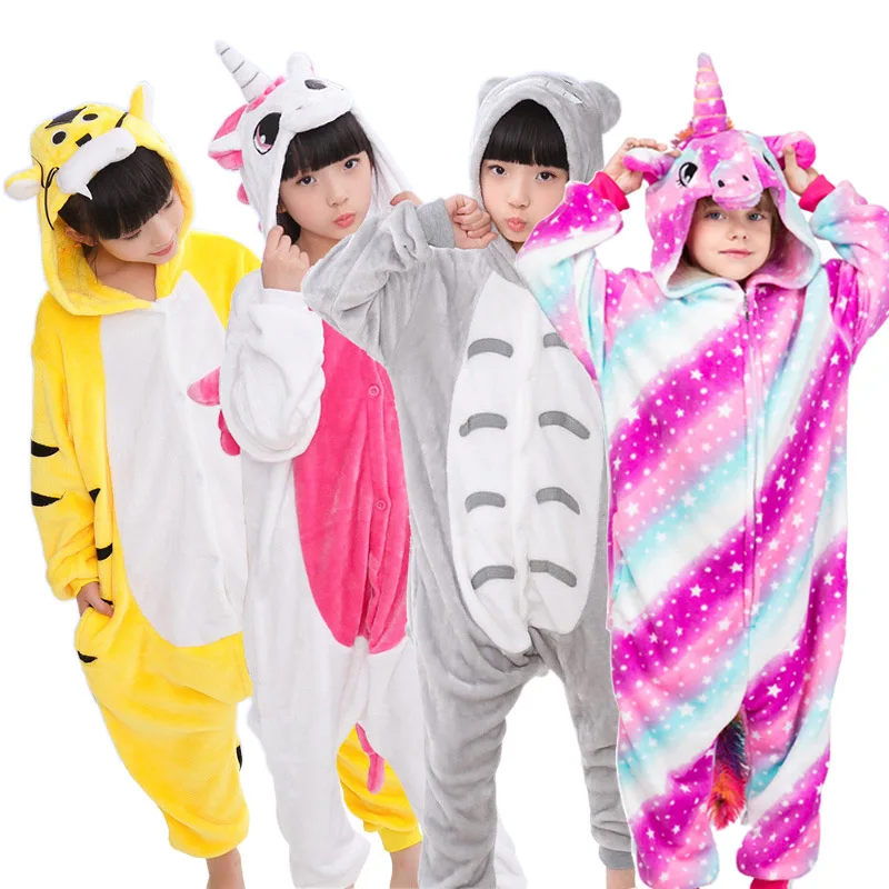 Set Kigurumi Animals Pajamas Flannel Hooded Kids Unicorn Panda Onesies Children Sleepwear Boys Girls Christmas Clothes | Мать и ребенок
