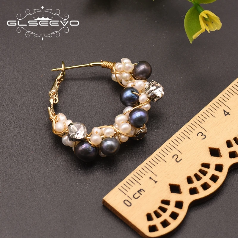 

GLSEEVO Natural Freshwater Pearl Hoop Earrings For Women Lovers Wedding Party Gifts Vintage Handmade Fashion Jewelry GE0870B
