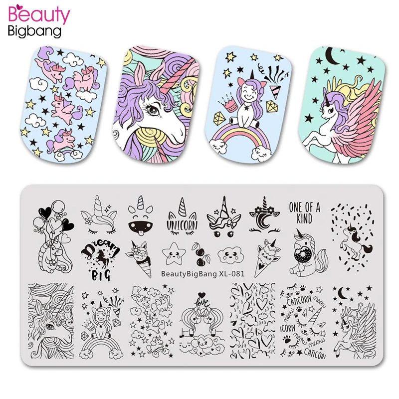 

Штамповочные пластины Beautybigbang, 6*12 см, милое Облачное изображение из нержавеющей стали, звезда, единорог, пластина для стемпинга для нейл-арт...