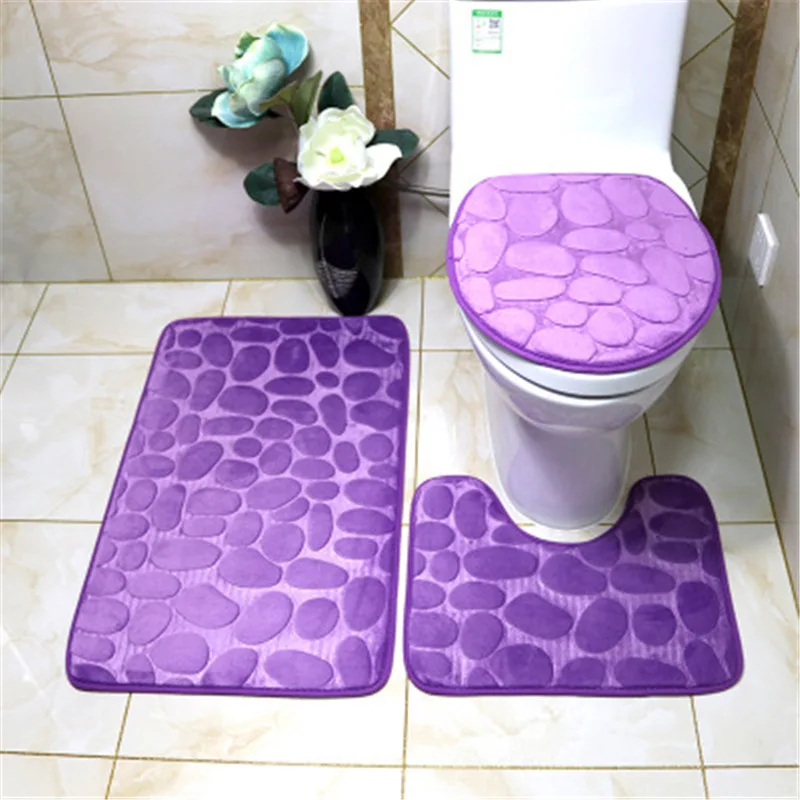 Рельефный трехкомпонентный коврик для ванной и туалета, фланелевый коврик для унитаза, нескользящий коврик для сиденья унитаза, подушка из ... от AliExpress WW