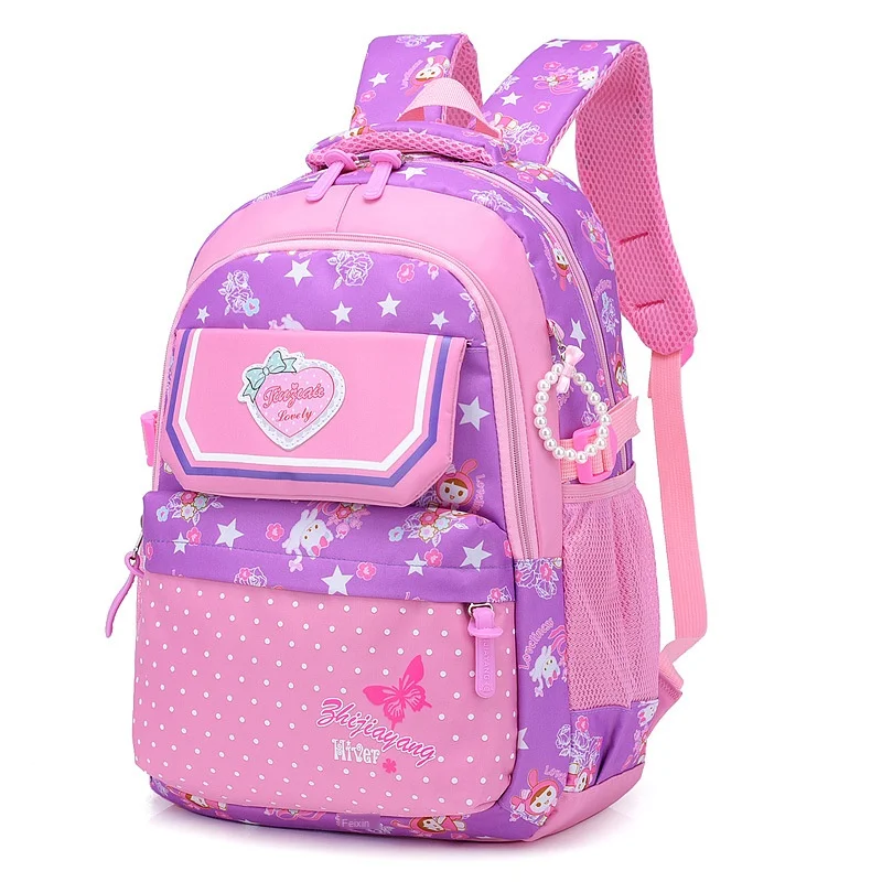 Рюкзак для девочек, из ткани Оксфорд, с принтом в виде цветов и звезд, водонепроницаемый, фиолетовый, школьный, 2020