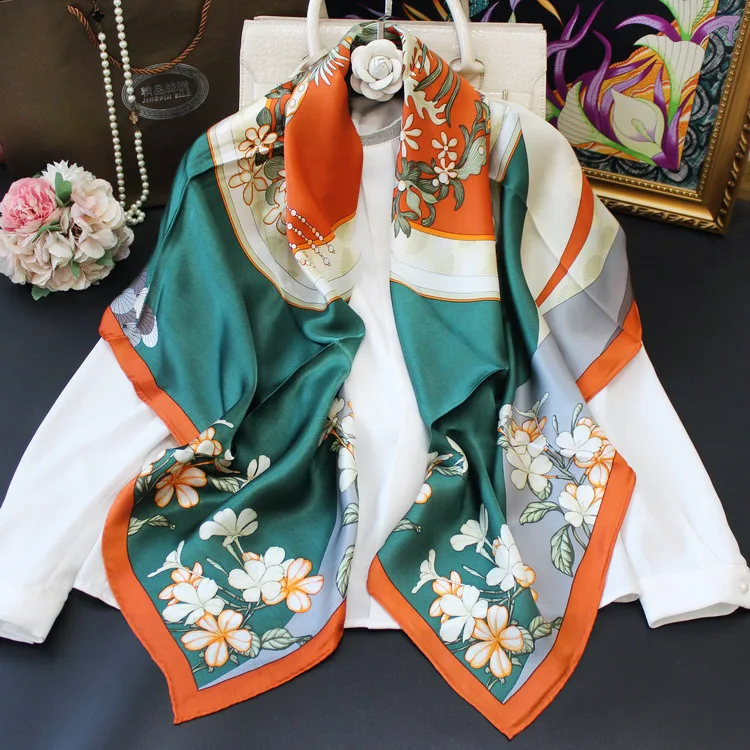 

Chinese Style 110cm Large Stain Silk Scarf Foulard Neckerchief Headband For Ladies Tie Band Bandana