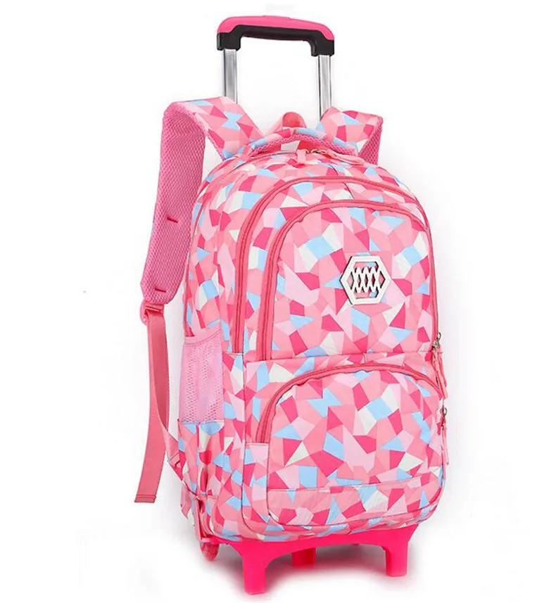 Pink two wheels Съемные детские школьные сумки с 2/6 колесами для девочек, рюкзак на колесиках, Детская сумка на колесиках, рюкзак для путешествий - Цвет: Pink two wheels