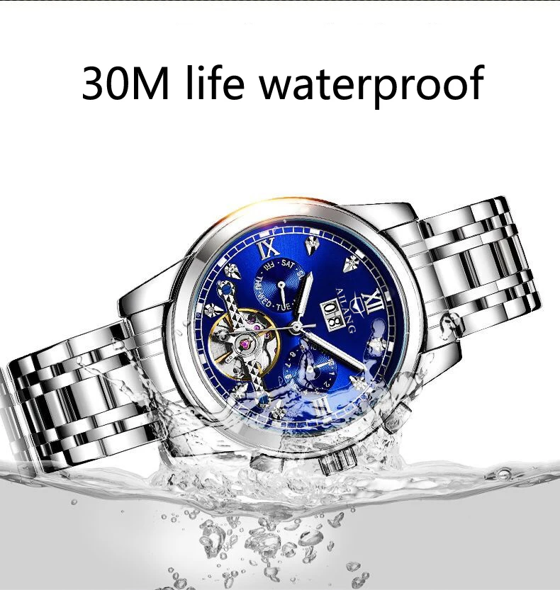 AILANG часы мужские люксовый бренд из нержавеющей стали Tourbillon несколько функций водонепроницаемые механические мужские часы