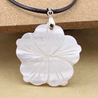 1pc white flower shell pendant 38x48mm mother of pearl round natural stone shell charms for diy necklace jewelry making findings