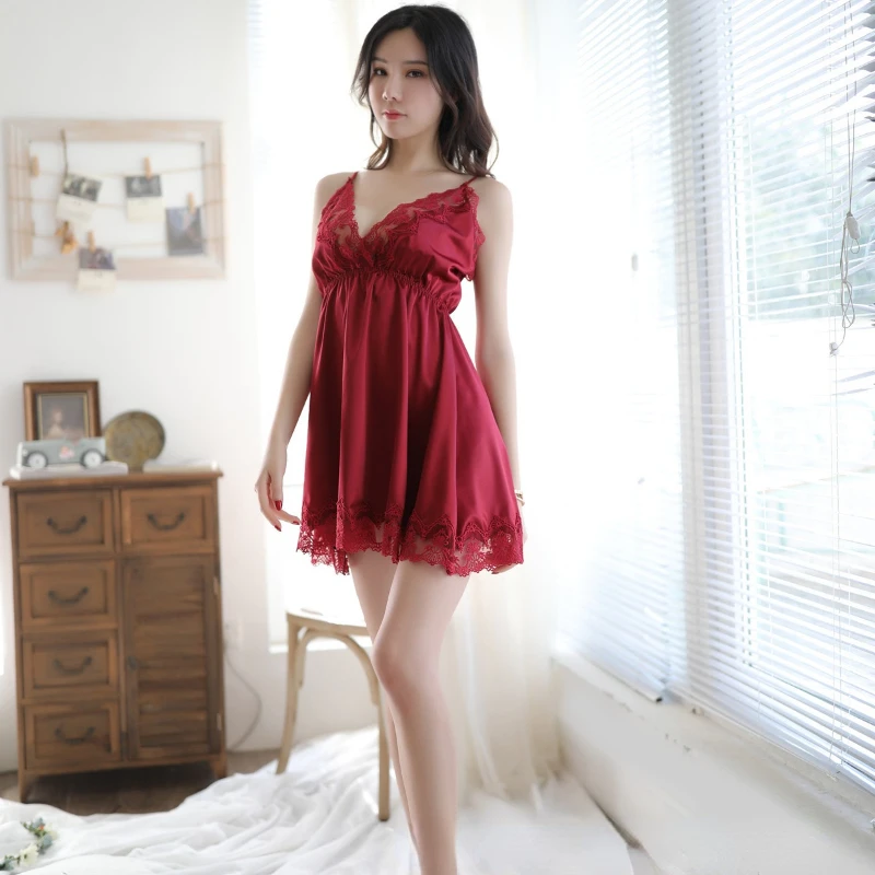 

Sexy lingerie Ladies Multicolor Lace Sweet Pajamas Home Short Skirt Temptation Ice Silk Suspenders Sexy Underwear Nightdress