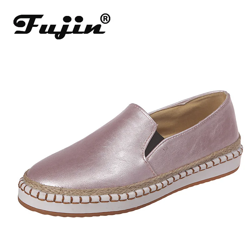 Fujin Flats 2019 European Patchwork Espadrilles Shoes Woman Genuine Leather Creepers Ladies Loafers White | Обувь