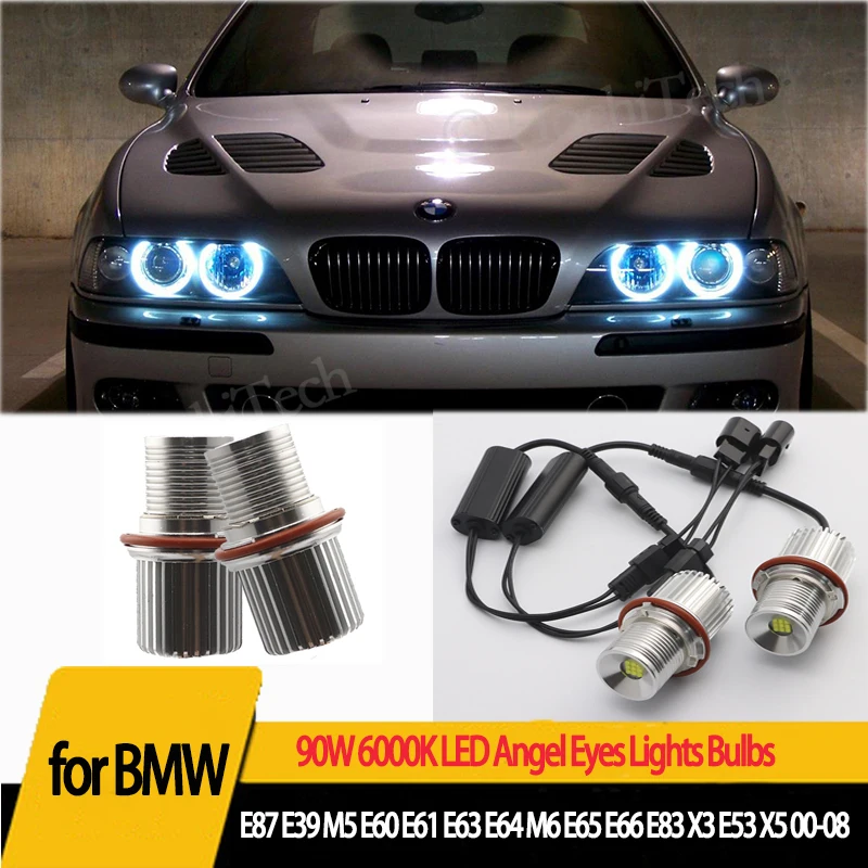 

2pcs 6000K halo ring 90W LED Angel Eyes Marker Lights Bulbs For BMW E87 E39 M5 E60 E61 E63 E64 M6 E65 E66 E83 X3 E53 X5 2000-08