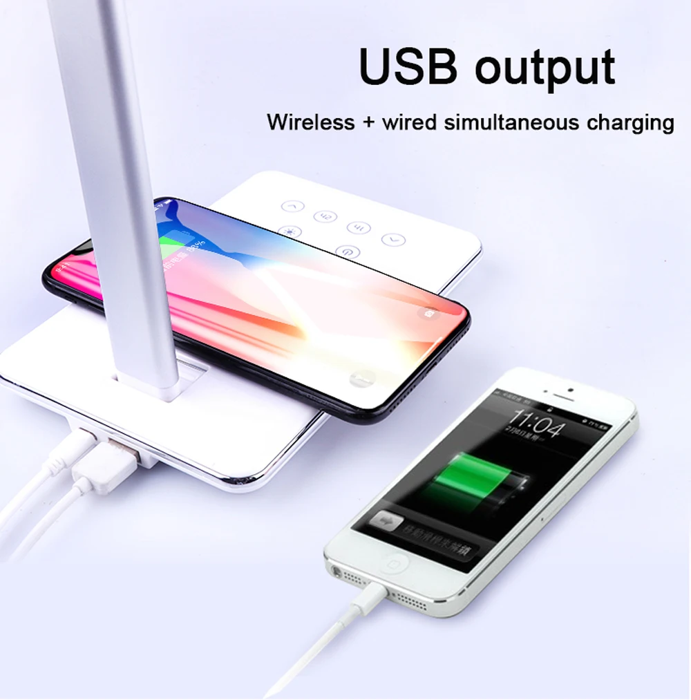 СВЕТОДИОДНЫЙ беспроводной заряжающаяся настольная лампа для Iphone 11 Pro samsung Xiaomi huawei многофункциональная настольная лампа автоматический таймер свет для чтения