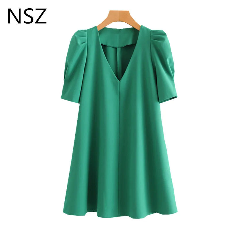 Женское мини платье с коротким рукавом NSZ элегантное прямое офисное v образным