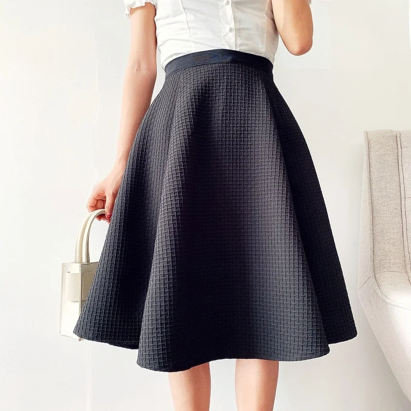 

2021 New Women Summer A-Line Skirt High Waist Plaid White Black Skirt Femme Elegant Women Ball Gown Skirt