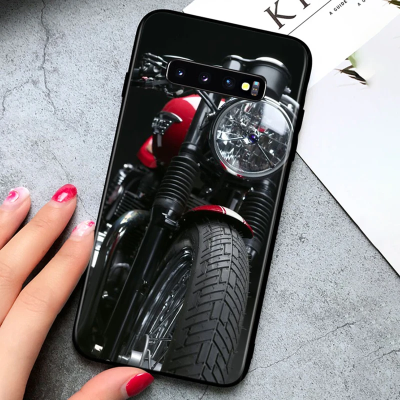 

Silicone shell Handsome Motorcycle for Samsung Galaxy Note 10 PLus 9 8 S10 5G S9 S8 S7 Plus Edge Phone Case