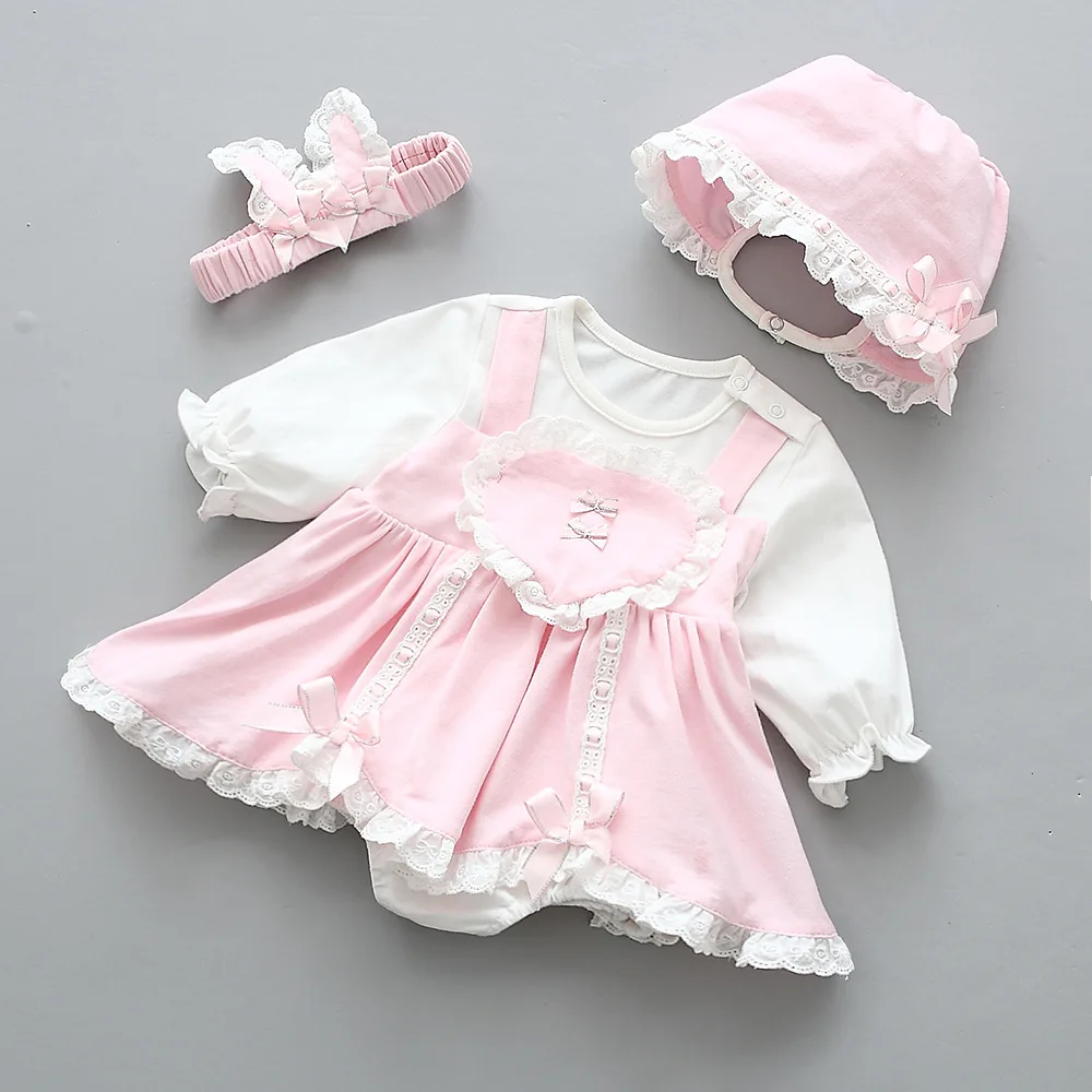 

Spring Newborn Clothes Set Baby Girls Bodysuits + Headband or Hairband 2pcs/set for 0-24Months pink