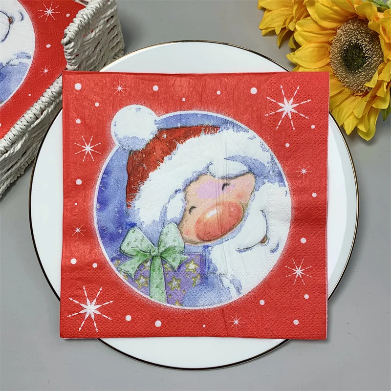 

2022 New 20Pcs/Bag Christmas Santa Claus Paper Napkins Xmas Winter Theme Decoupage Serviettes for Xmas Party Tableware Decor I