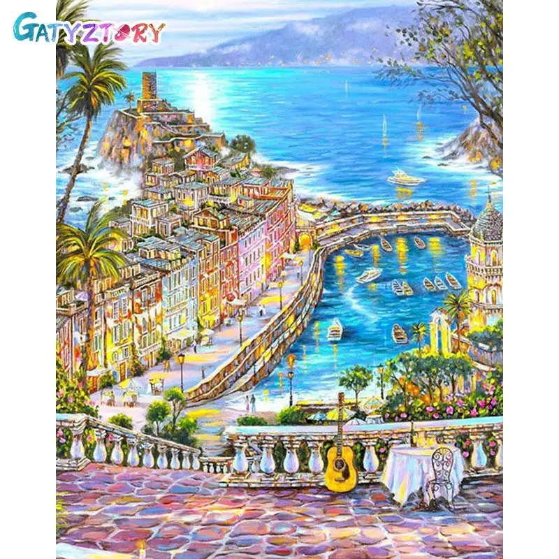 

Gatyztory Framed Golden Beach Painting By Numbers Landscape Coloring By Numbers Acrylic Paints Set Decorative Frames Home Decor
