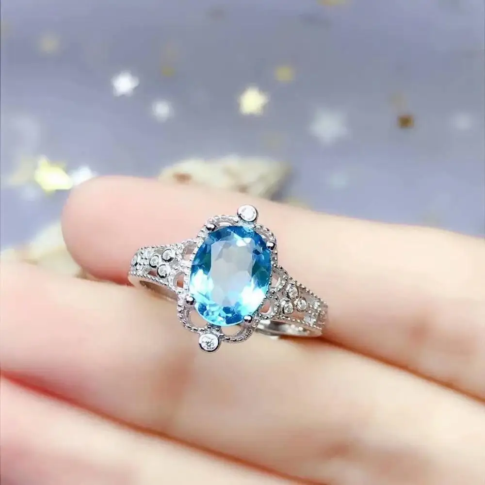 

shilovem 925 silver sterling rings real natural topaz trendy fine Jewelry party wedding bands gift new 7*9mm wj0709881agb