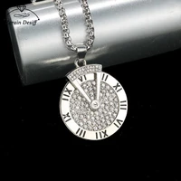 trendy personality turning time disc triangle hour hand pendant hip hop mens titanium steel necklace trendy accessories