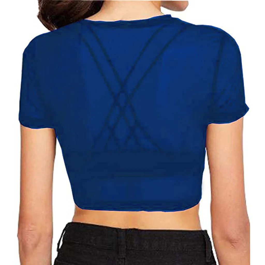 HOT Crop Top Sexy T Shirt Fashion Womens Tank Underwear Shor t Sleeve Sheer Mesh Streetwear Tees Slim Mesh See-Through Transpare