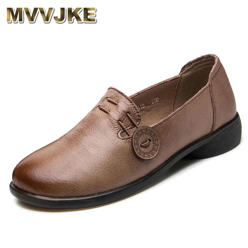 

MVVJKE 2020 Women Flats Handmade Spring Autumn Genuine Leather Ladies Shoe Flats Women Soft Leather Retro Shoe