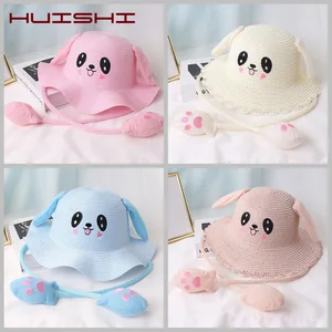 Шляпа от солнца HUISHI для девочек, летняя соломенная танцевальная подушка безопасности с ушками кролика, детское ведро, Соломенная Шапка для мальчиков и девочек