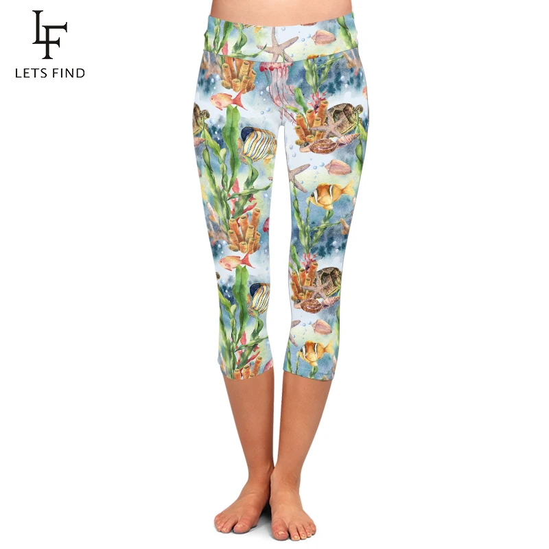 LETSFIND летние 3D морских животных печати для женщин Фитнес Капри модные леггинсы