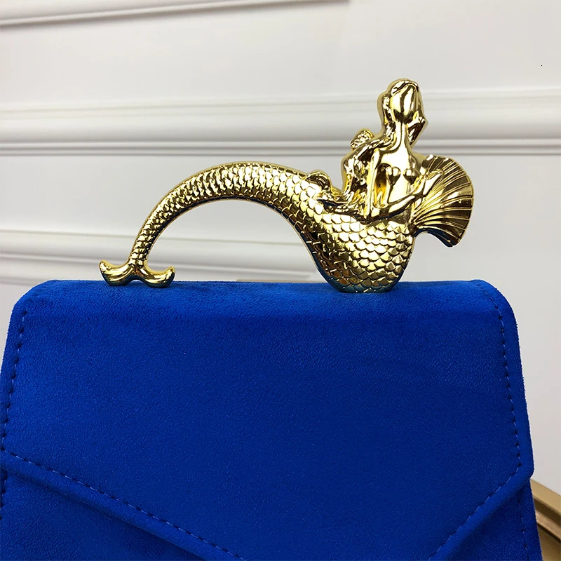 BXX Sac/женская сумка, винтажная, Русалка, металлическая ручка, сумка на плечо, сплошной цвет, для дам, синий бархат, вечерняя сумка ZB349