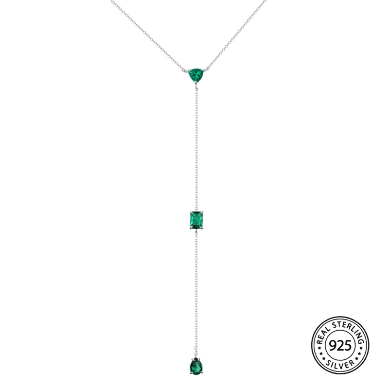 

Blue Long Chain Necklace 925 Sterling Silver Chroker Bohemian Cubic Zircon Rhinestone Jewelry Necklace Women Girls Mother's Day