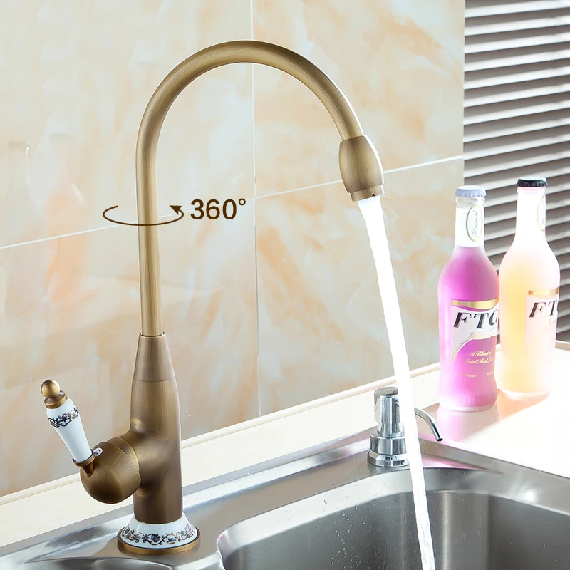 Смеситель для кухни латунный горячей и холодной раковины с поворотным на 360