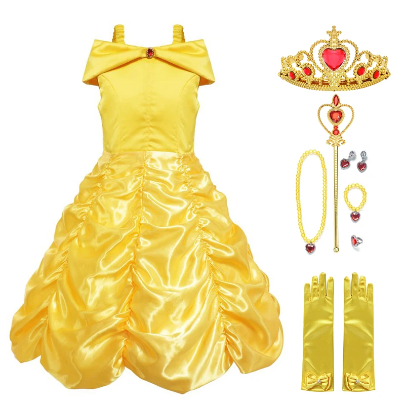 

Лидер продаж, платье принцессы Белль для девочек, роскошный костюм на Хэллоуин, день рождения, косплей, детское платье Белль, нарядное бальн...