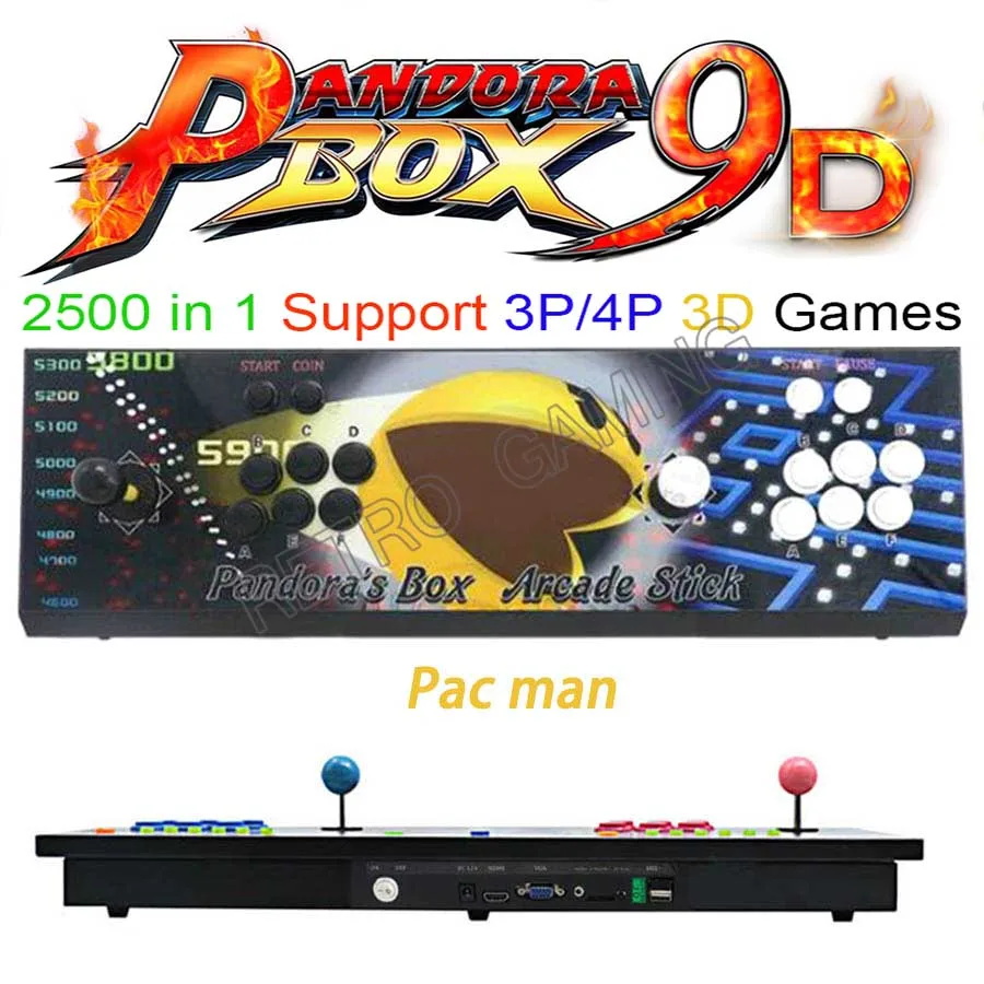 Pac Man Встроенный Pandora box 9d 2500 В 1 аркадная игровая консоль поддержка 3P 4P игровой usb-геймпад Plug and play Поддержка 3d игры mutal Kombat - Цвет: Pac Man
