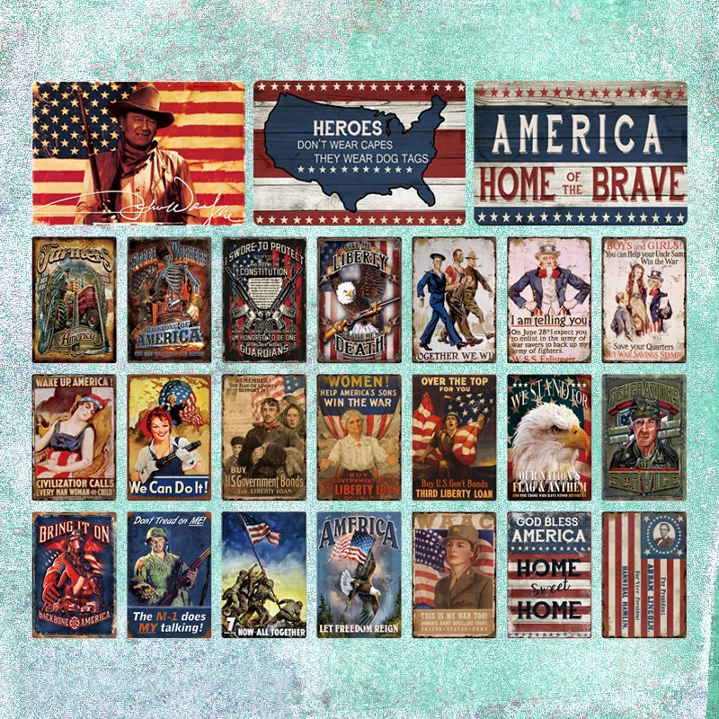 

USA Metal Sign Poster Plaque Metal Vintage American Military Wall Decor For Man Cave Club Tin Sign Room Decorative Plate