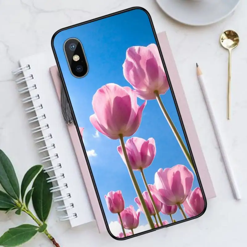 

Tulip flower pattern Phone Case for iPhone 11 12 pro XS MAX 8 7 6 6S Plus X 5S SE 2020 XR Luxury brand shell funda coque